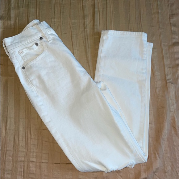 NWT Madewell Tile White The Perfect Vintage Crop Jean Knee Rip Edition Size 23 - Picture 6 of 16